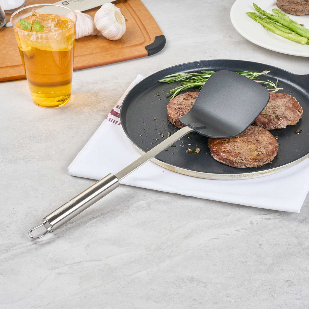 German Standard Black Nylon High Heat Wok Spatula - with Stainless Steel Handle - 14 1/4'' - 6 count box