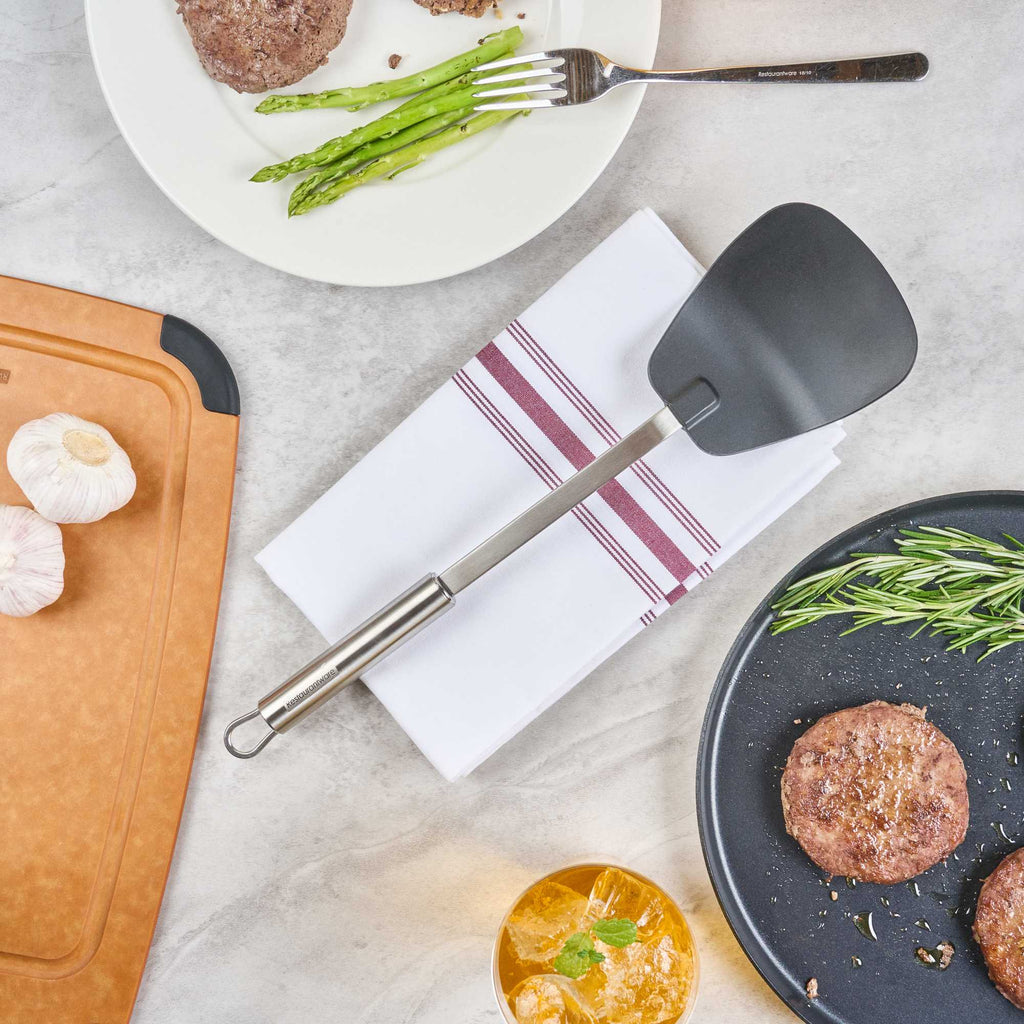 German Standard Black Nylon High Heat Wok Spatula - with Stainless Steel Handle - 14 1/4'' - 6 count box