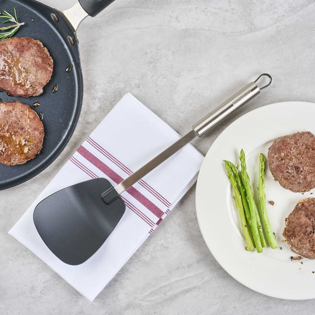 German Standard Black Nylon High Heat Wok Spatula - with Stainless Steel Handle - 14 1/4'' - 6 count box