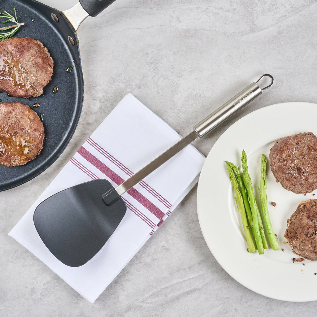 German Standard Black Nylon High Heat Wok Spatula - with Stainless Steel Handle - 14 1/4'' - 1 count box