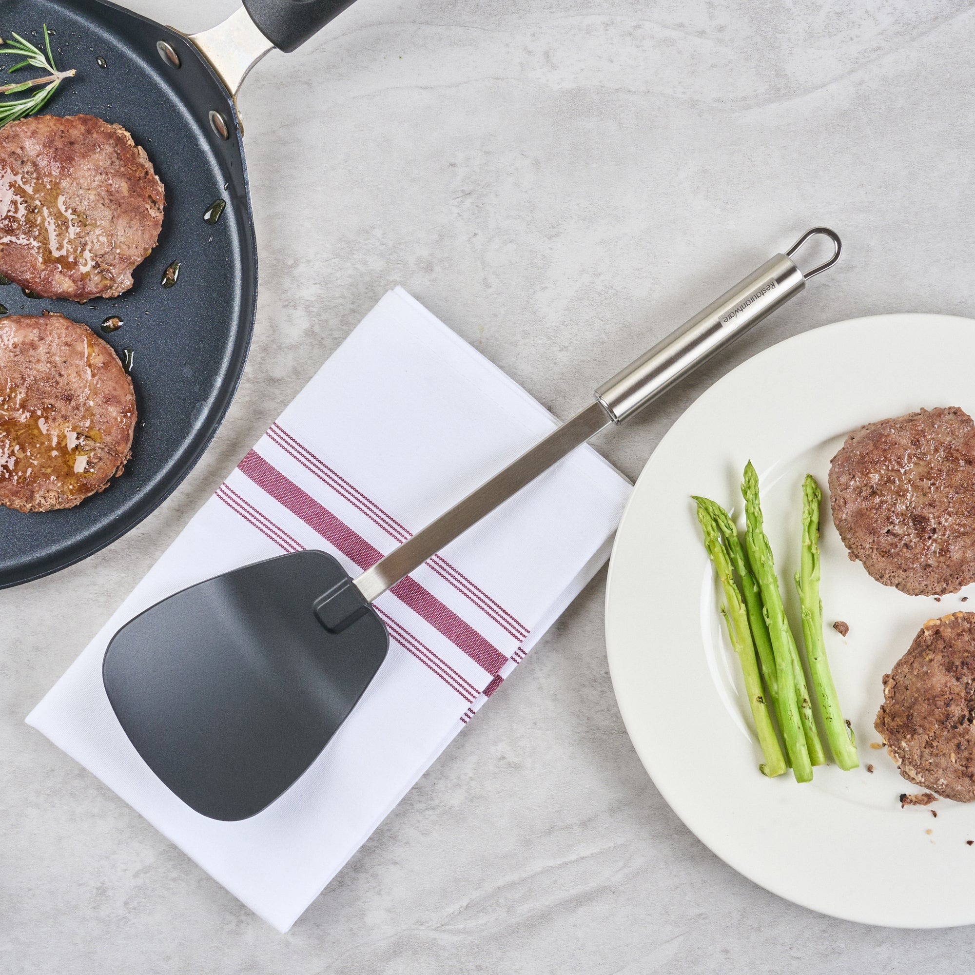 German Standard Black Nylon High Heat Wok Spatula - with Stainless Steel Handle - 14 1/4'' - 1 count box