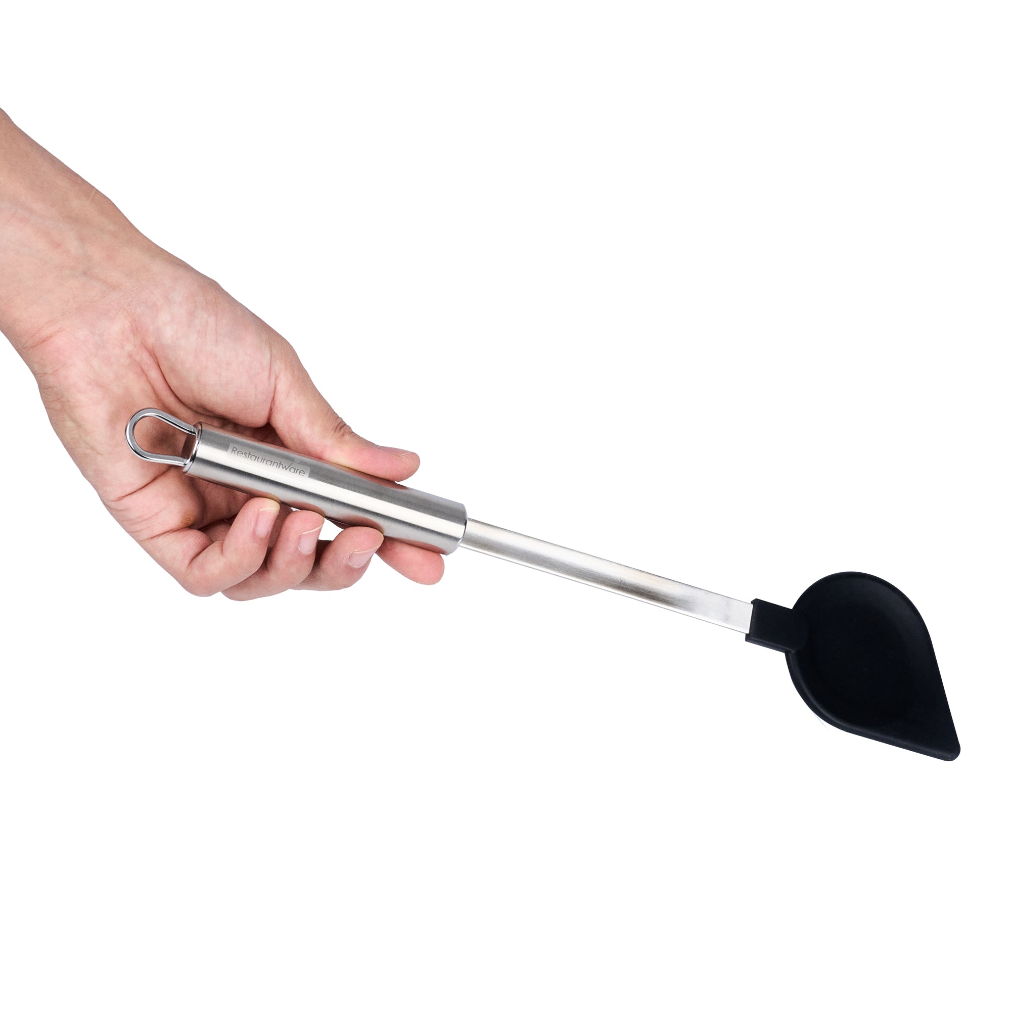 German Standard Black Nylon High Heat Cooking Spoon - Pointed Tip, with Stainless Steel Handle - 12 3/4'' x 2 1/4'' - 1 count box