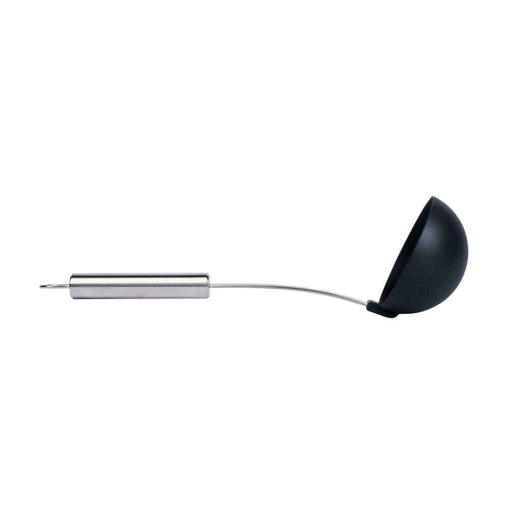 German Standard Black Nylon High Heat Serving Ladle - One-Piece, with Stainless Steel Handle - 12 1/4'' x 3 1/2'' x 3 1/4'' - 1 count box