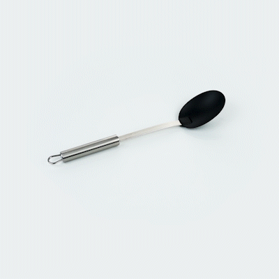 German Standard Black Nylon High Heat Solid Serving Spoon - with Stainless Steel Handle - 12 1/2'' x 2 1/2'' x 1 1/2'' - 1 count box