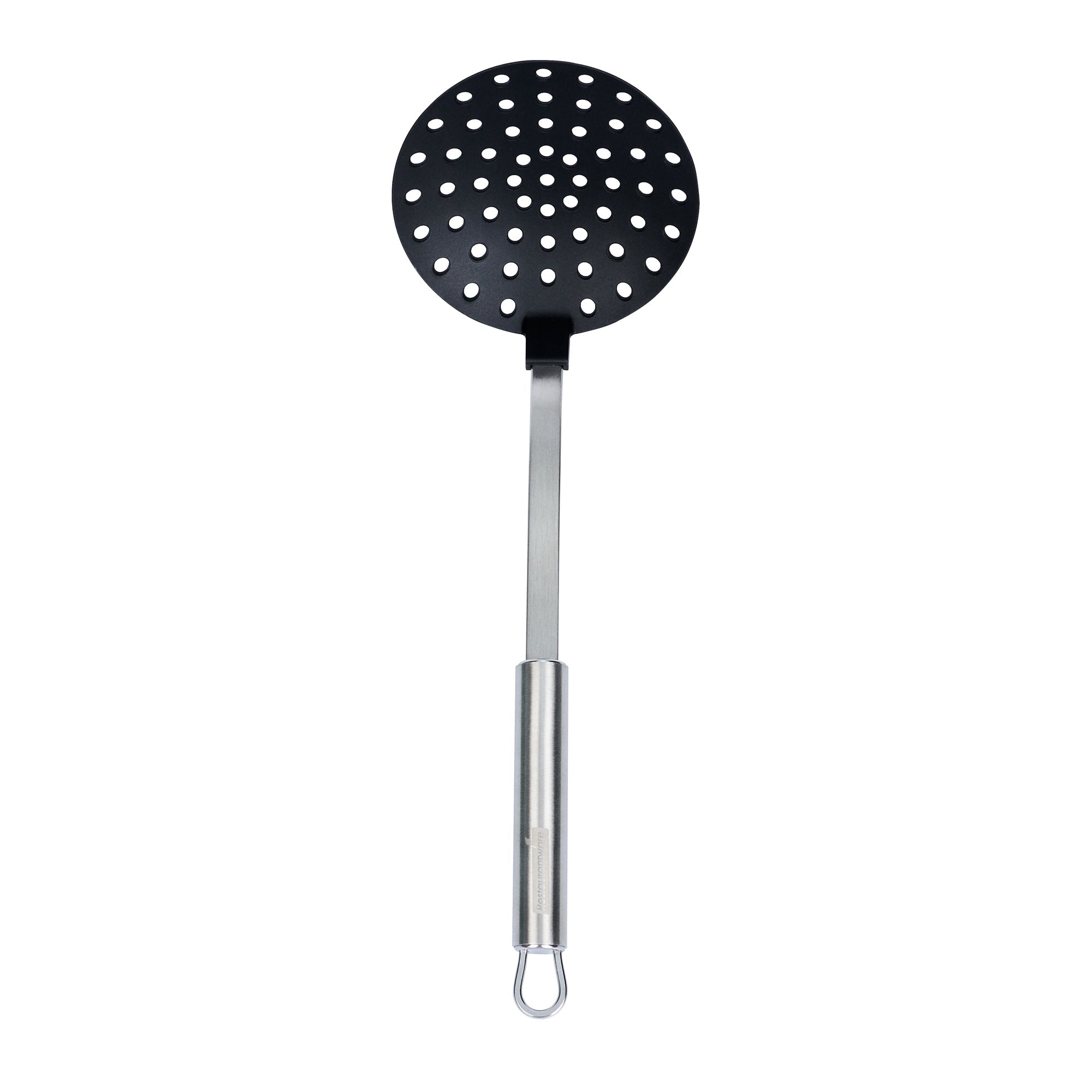 German Standard Black Nylon High Heat Skimmer - with Stainless Steel Handle - 12 3/4'' x 4 1/4'' - 36 count box