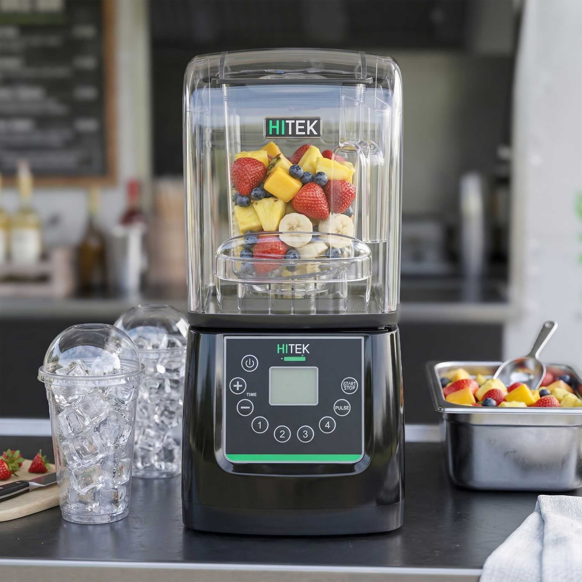 Hi Tek 3 HP Heavy Duty Commercial Blender - 48 oz Tritan Container, Sound Enclosure, Programmable Touchpad - 1 count box