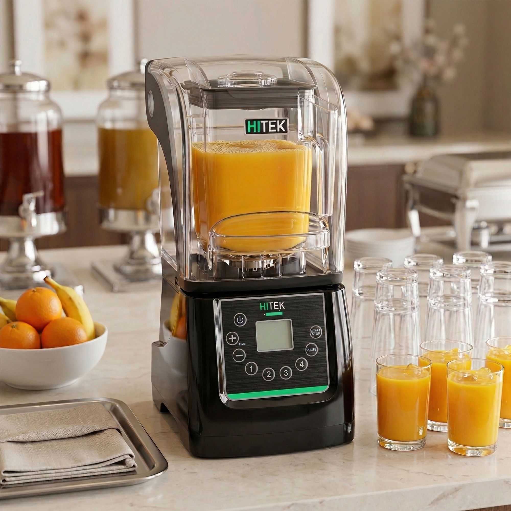 Hi Tek 3 HP Heavy Duty Commercial Blender - 48 oz Tritan Container, Sound Enclosure, Programmable Touchpad - 1 count box