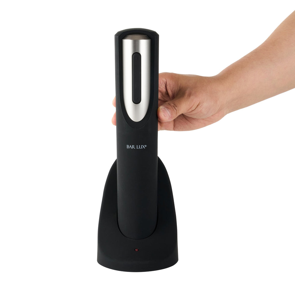 Bar Lux Black and Silver Electric Wine Opener - with Charging Base and Wine Foil Cutter - 1 count box