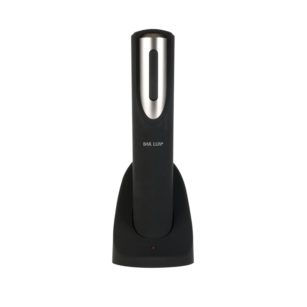 Bar Lux Black and Silver Electric Wine Opener - with Charging Base and Wine Foil Cutter - 1 count box