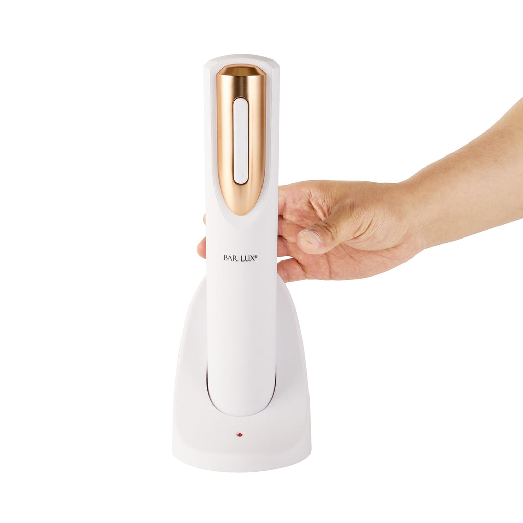 Bar Lux White and Rose Gold Electric Wine Opener - with Charging Base and Wine Foil Cutter - 1 count box