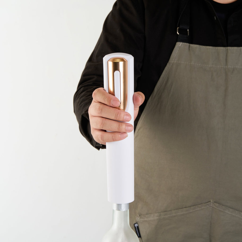 Bar Lux White and Rose Gold Electric Wine Opener - with Charging Base and Wine Foil Cutter - 1 count box