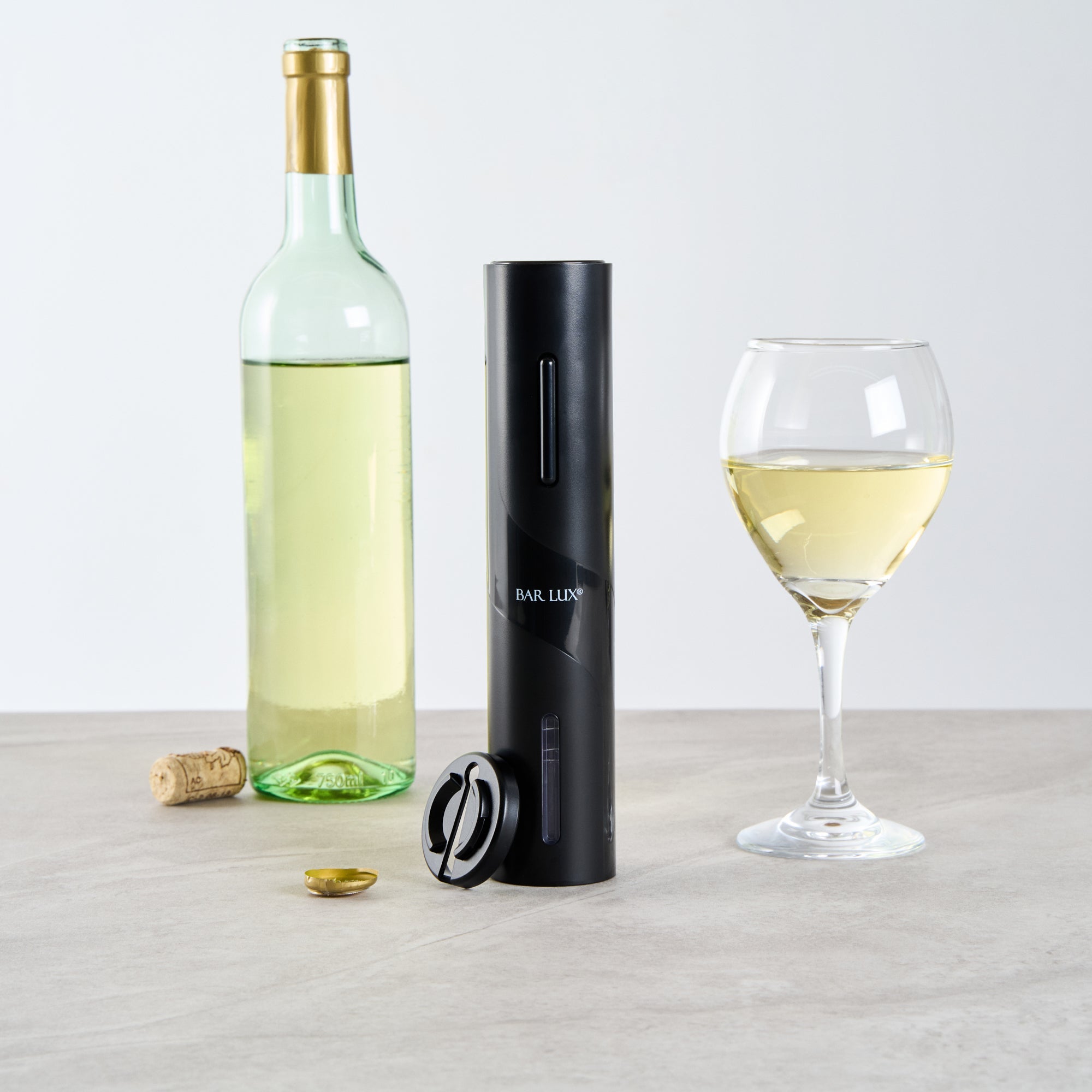 Bar Lux Black Electric Wine Opener - Battery-Operated, with Wine Foil Cutter - 1 count box