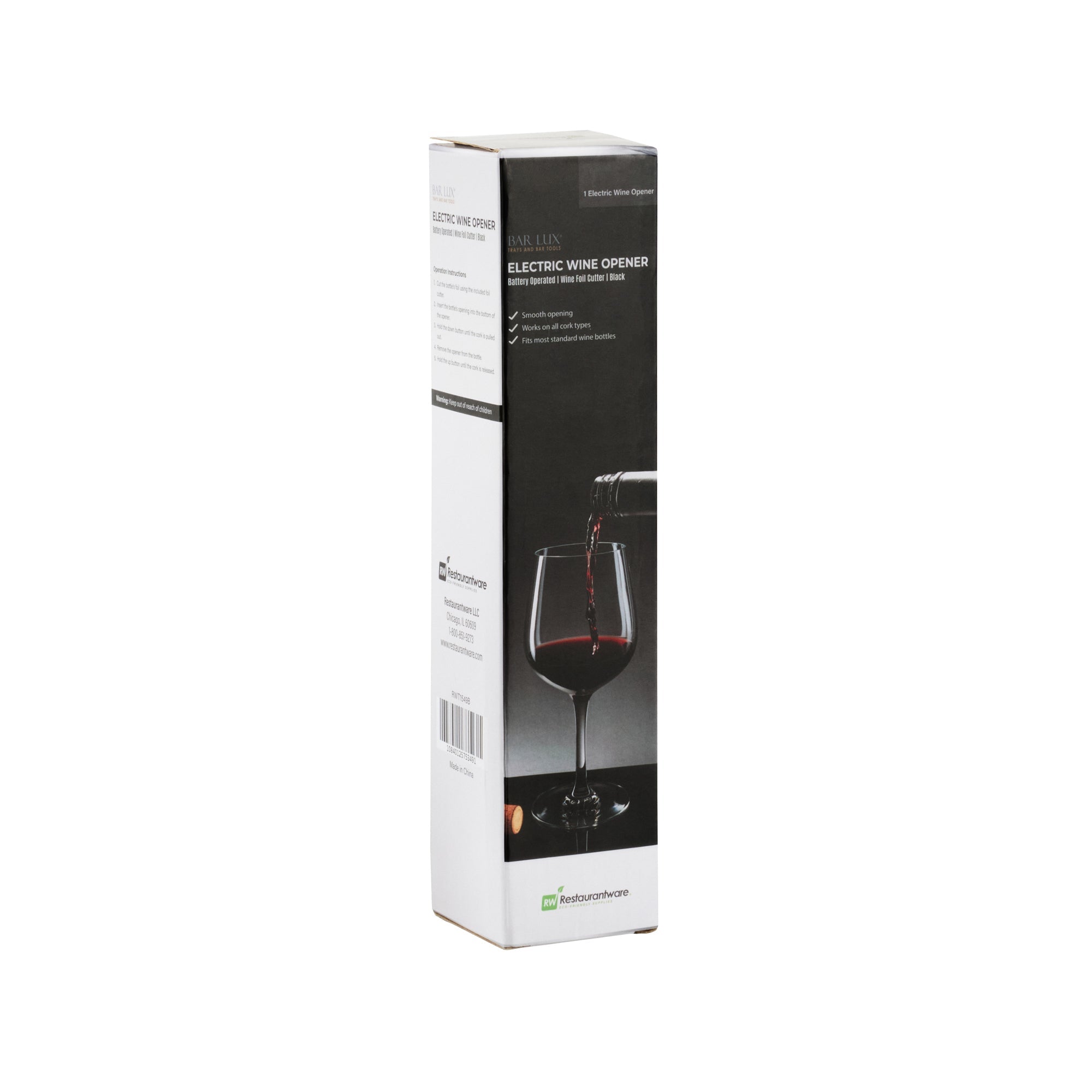 Bar Lux Black Electric Wine Opener - Battery-Operated, with Wine Foil Cutter - 1 count box