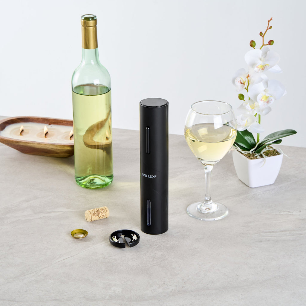 Bar Lux Black Electric Wine Opener - Battery-Operated, with Wine Foil Cutter - 1 count box