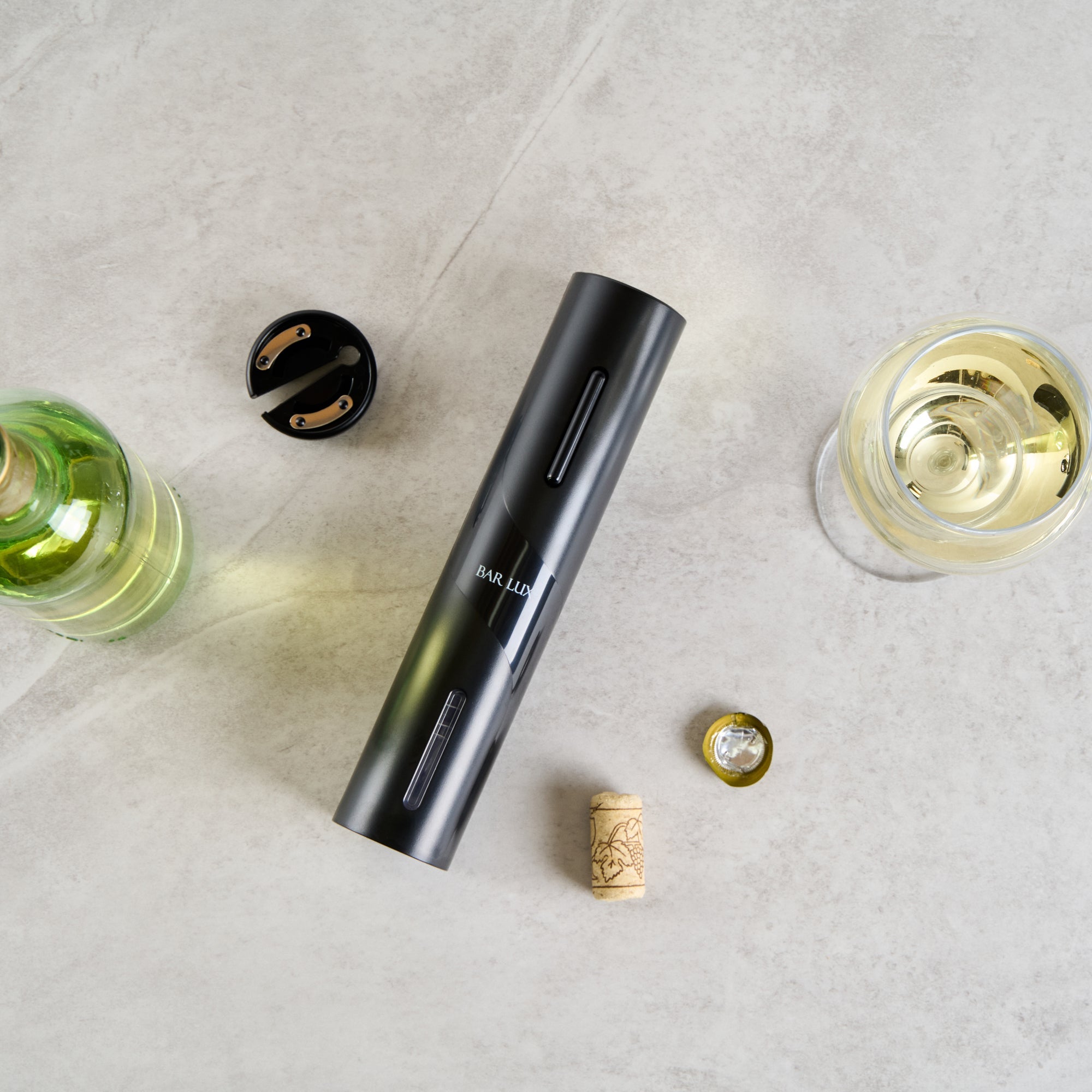 Bar Lux Black Electric Wine Opener - Battery-Operated, with Wine Foil Cutter - 1 count box