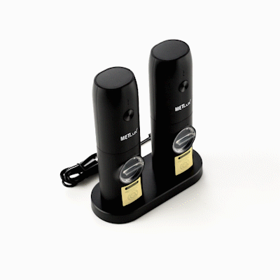 Met Lux Black Electric Salt and Pepper Grinder Set - with Charging Base and LED Light - 6 1/2'' x 2 3/4'' x 7 3/4'' - 1 count box