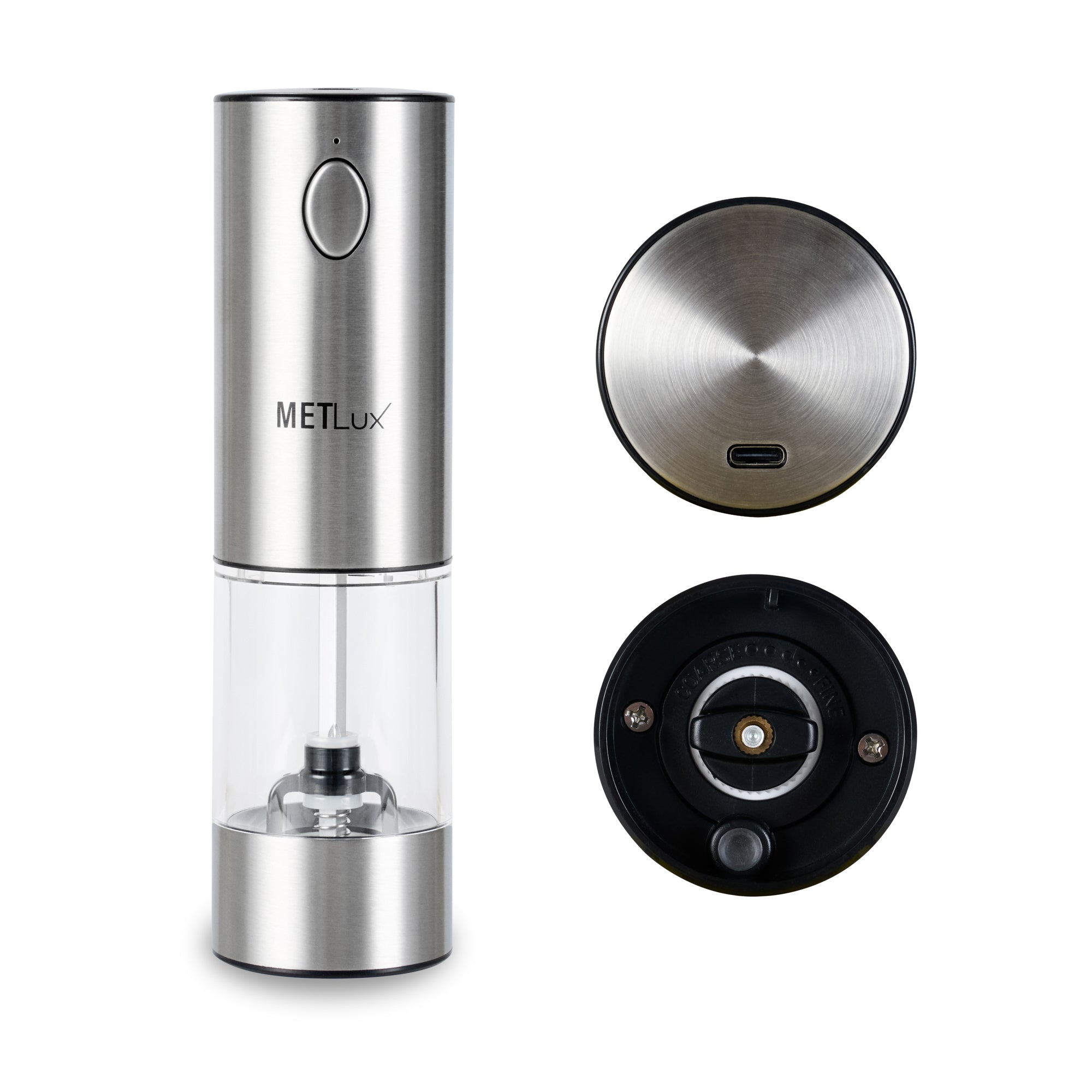 Met Lux Electric Salt or Pepper Grinder - Rechargeable, with LED Light - 2'' x 2'' x 7 1/2'' - 1 count box
