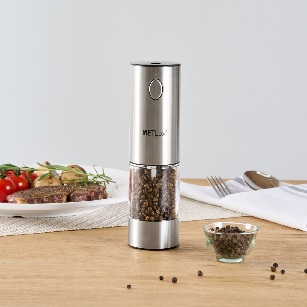 Met Lux Electric Salt or Pepper Grinder - Rechargeable, with LED Light - 2'' x 2'' x 7 1/2'' - 1 count box