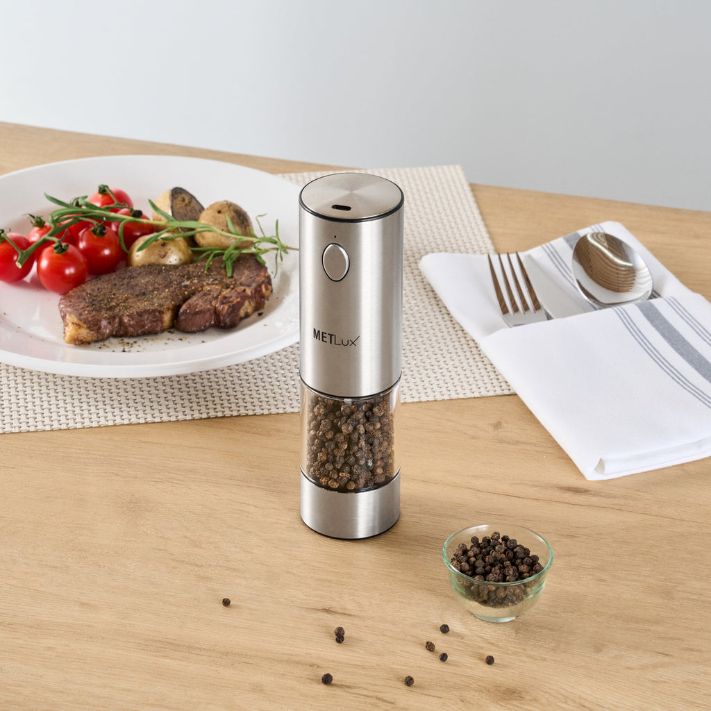 Met Lux Electric Salt or Pepper Grinder - Rechargeable, with LED Light - 2'' x 2'' x 7 1/2'' - 1 count box