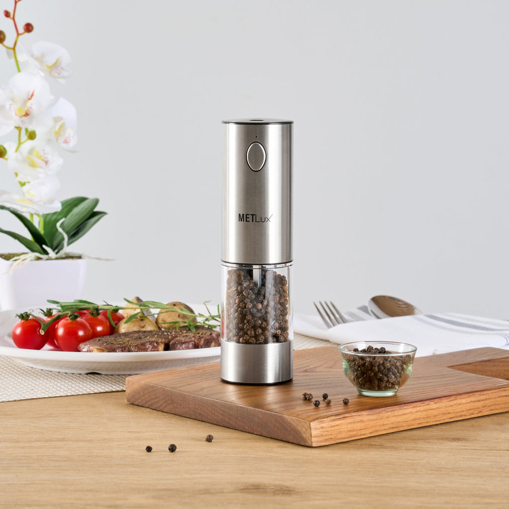 Met Lux Electric Salt or Pepper Grinder - Rechargeable, with LED Light - 2'' x 2'' x 7 1/2'' - 1 count box