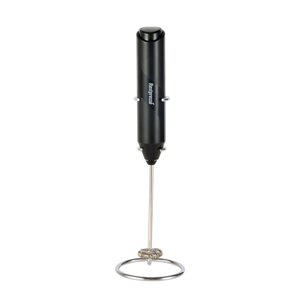 Restpresso Black Electric Handheld Milk Frother - Battery-Operated, with Stand - 1'' x 1 1/2'' x 8 1/2'' - 1 count box