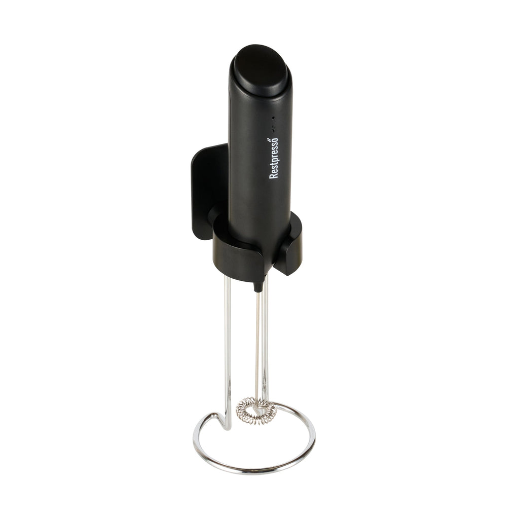 Restpresso Black Electric Handheld Milk Frother - with Charging Stand - 1 1/4'' x 1 1/4'' x 9'' - 1 count box