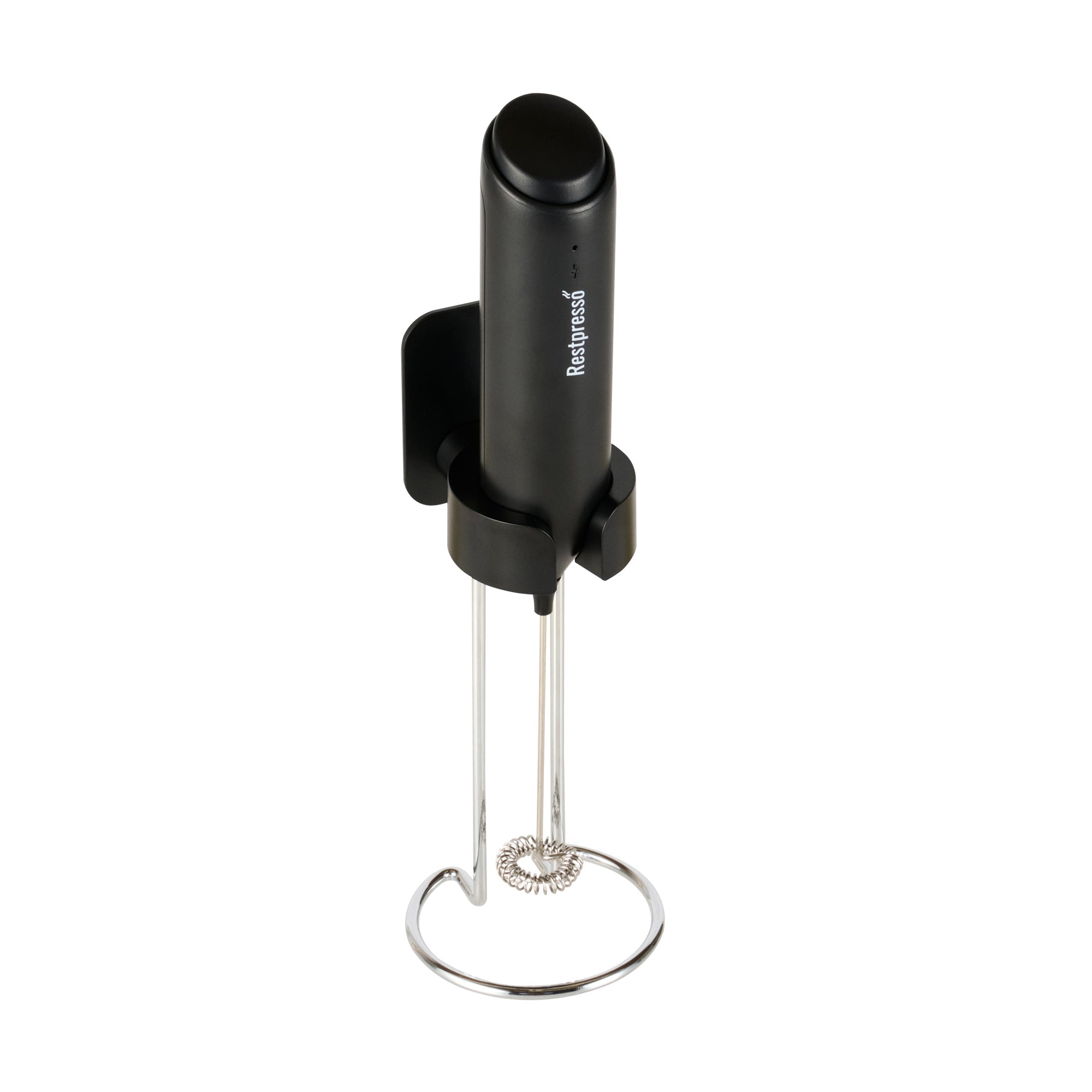 Restpresso Black Electric Handheld Milk Frother - with Charging Stand - 1 1/4'' x 1 1/4'' x 9'' - 1 count box