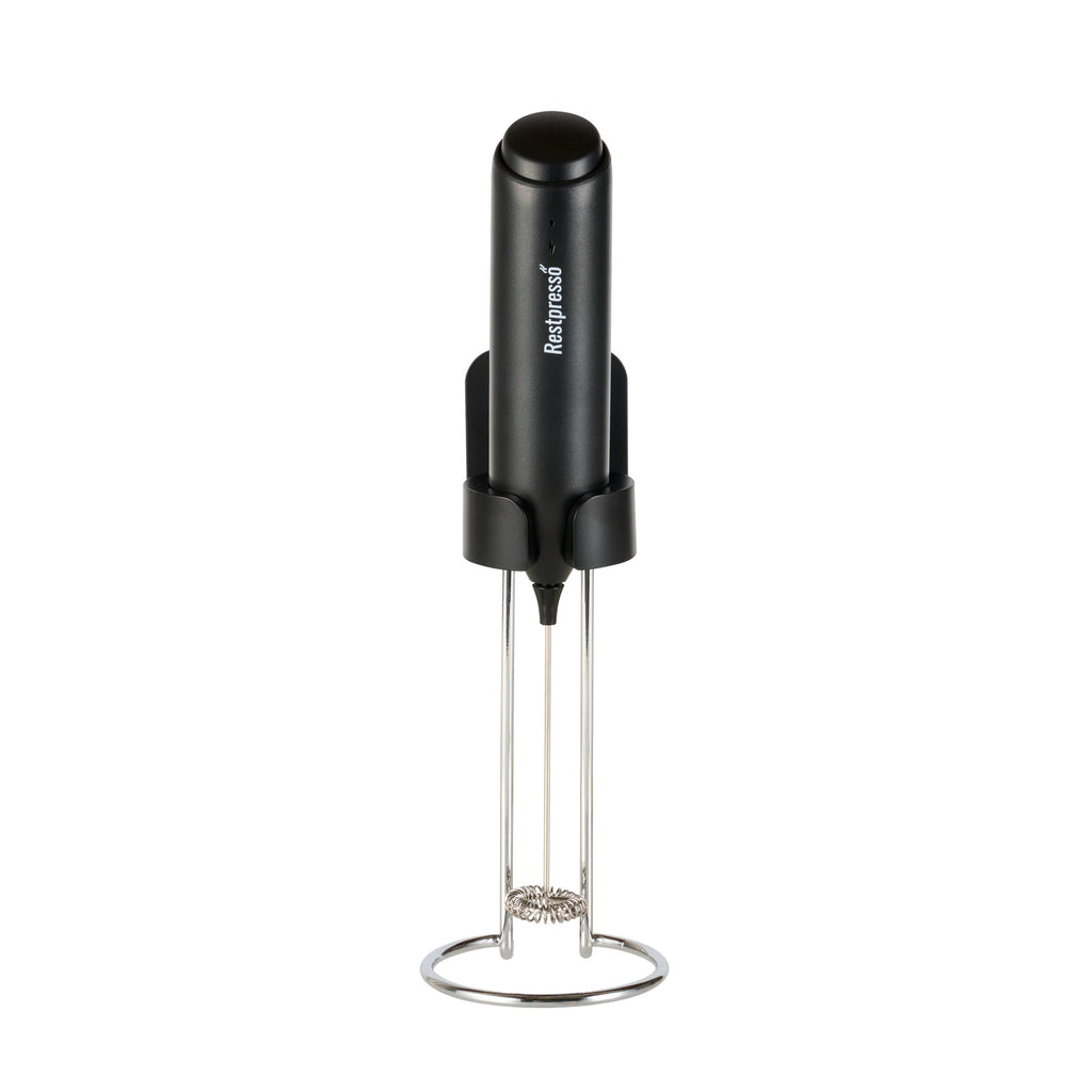 Restpresso Black Electric Handheld Milk Frother - with Charging Stand - 1 1/4'' x 1 1/4'' x 9'' - 1 count box