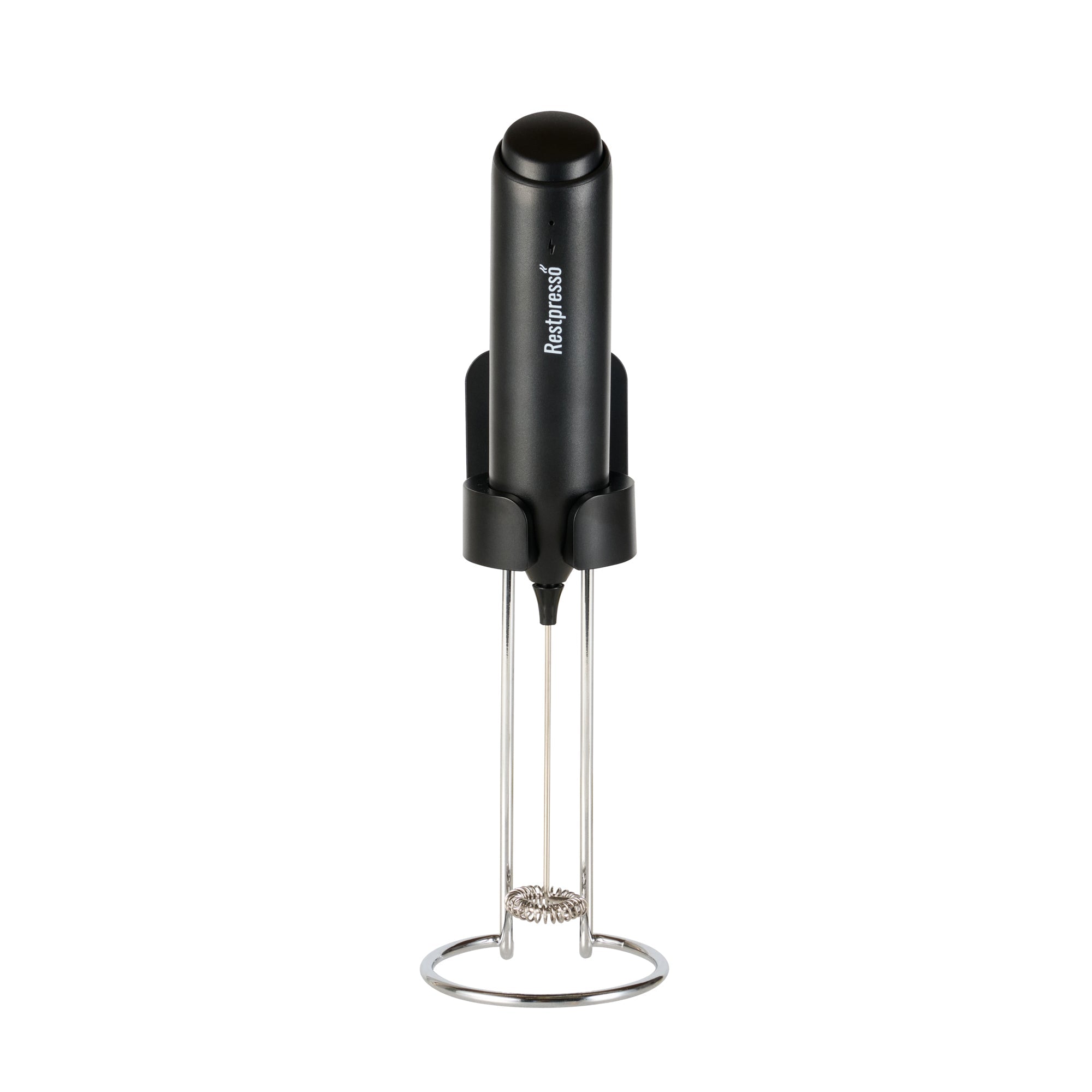 Restpresso Black Electric Handheld Milk Frother - with Charging Stand - 1 1/4'' x 1 1/4'' x 9'' - 1 count box