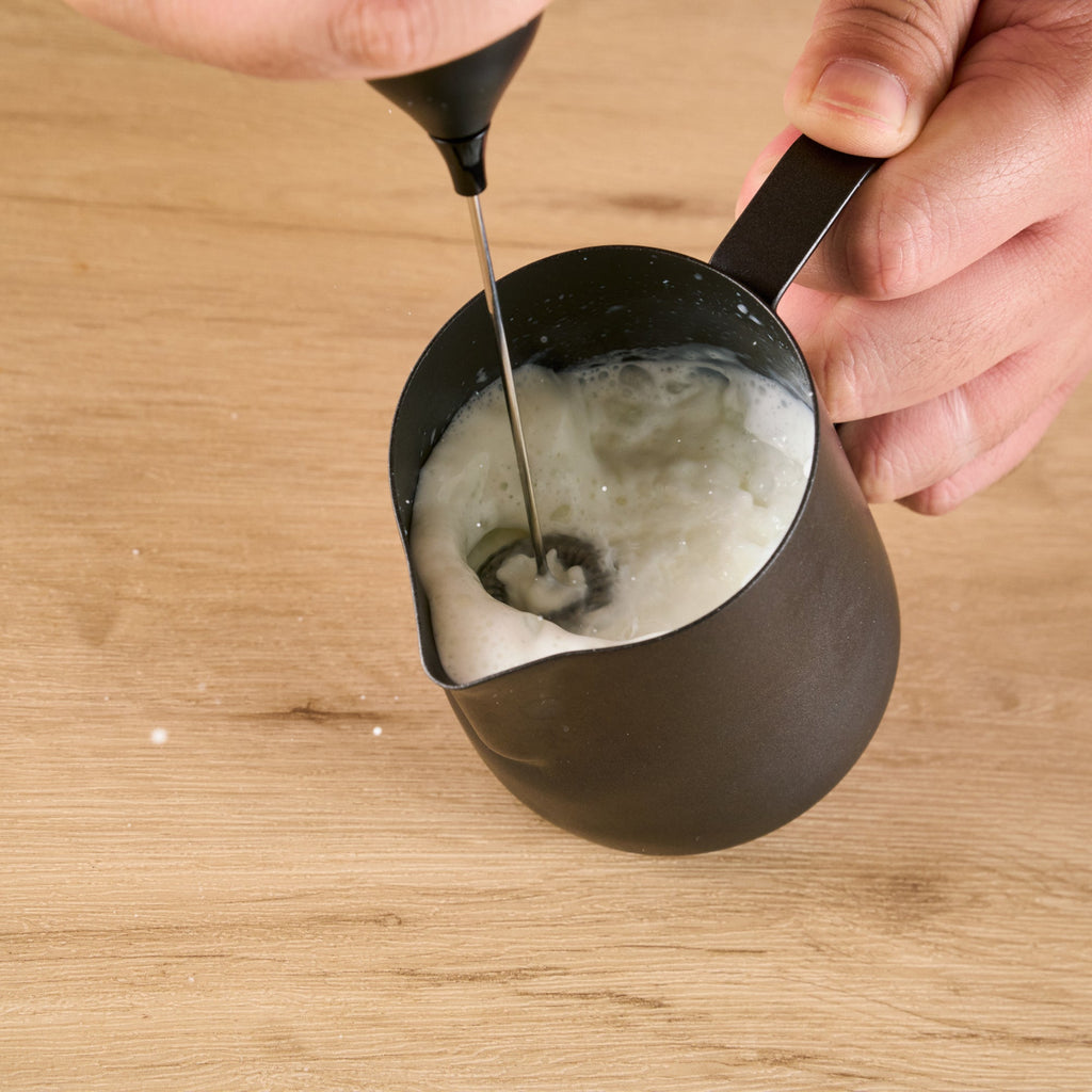 Restpresso Black Electric Handheld Milk Frother - with Charging Stand - 1 1/4'' x 1 1/4'' x 9'' - 1 count box