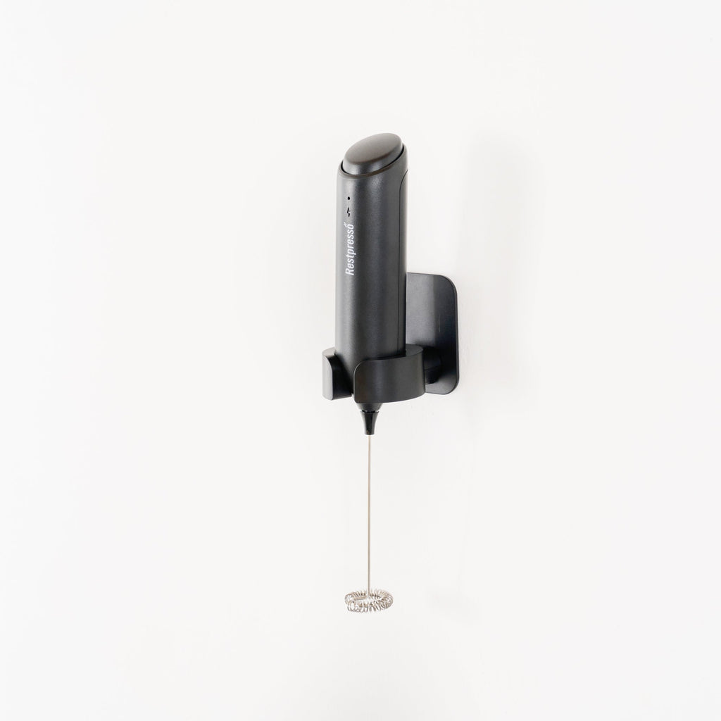 Restpresso Black Electric Handheld Milk Frother - with Charging Stand - 1 1/4'' x 1 1/4'' x 9'' - 1 count box