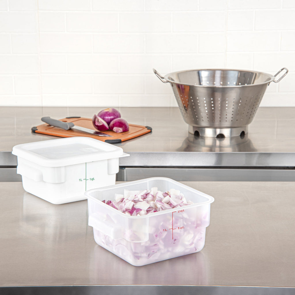 Met Lux 2 qt Square Translucent Plastic Food Storage Container - with Red Volume Markers - 7" x 7" x 4" - 1 count box