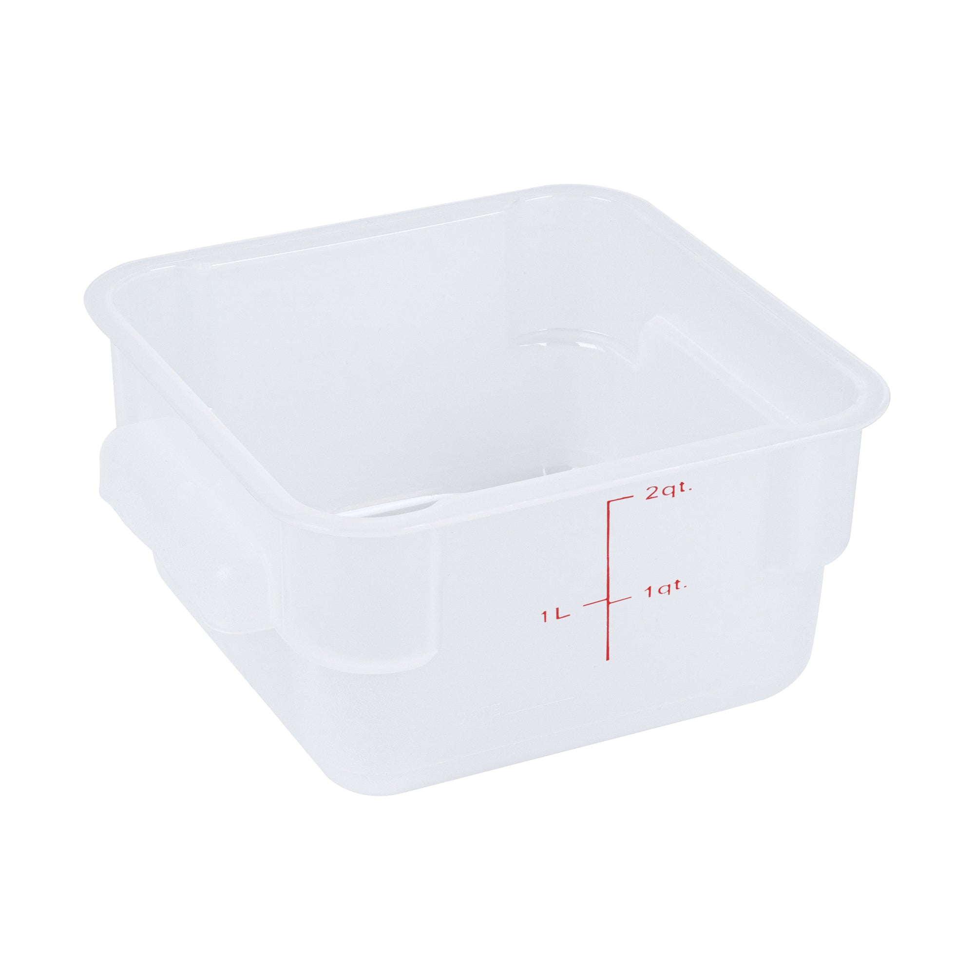 Met Lux 2 qt Square Translucent Plastic Food Storage Container - with Red Volume Markers - 7" x 7" x 4" - 10 count box