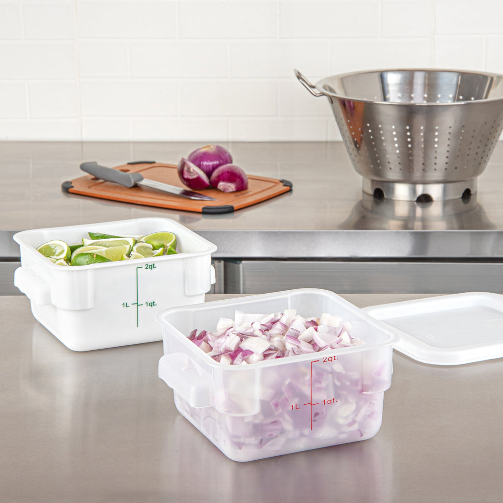 Met Lux 2 qt Square Translucent Plastic Food Storage Container - with Red Volume Markers - 7" x 7" x 4" - 10 count box
