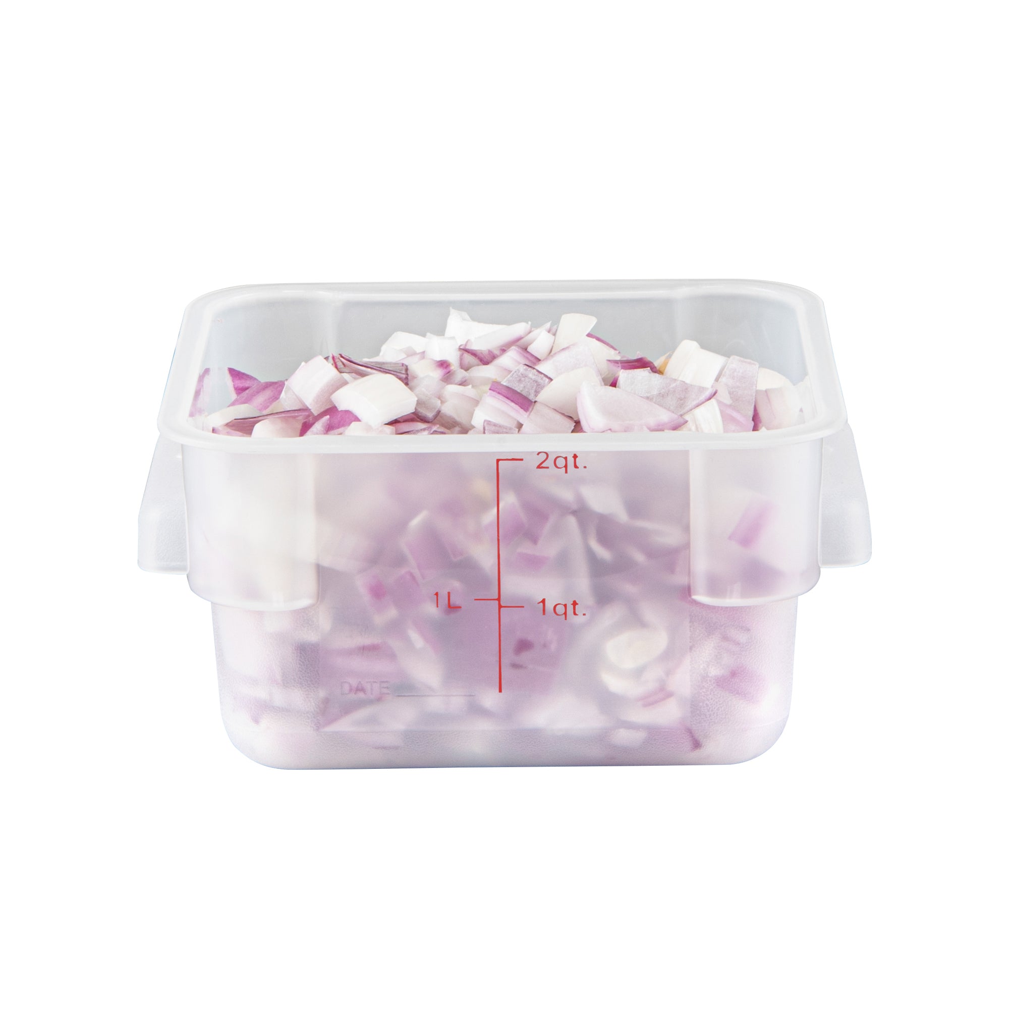 Met Lux 2 qt Square Translucent Plastic Food Storage Container - with Red Volume Markers - 7" x 7" x 4" - 10 count box