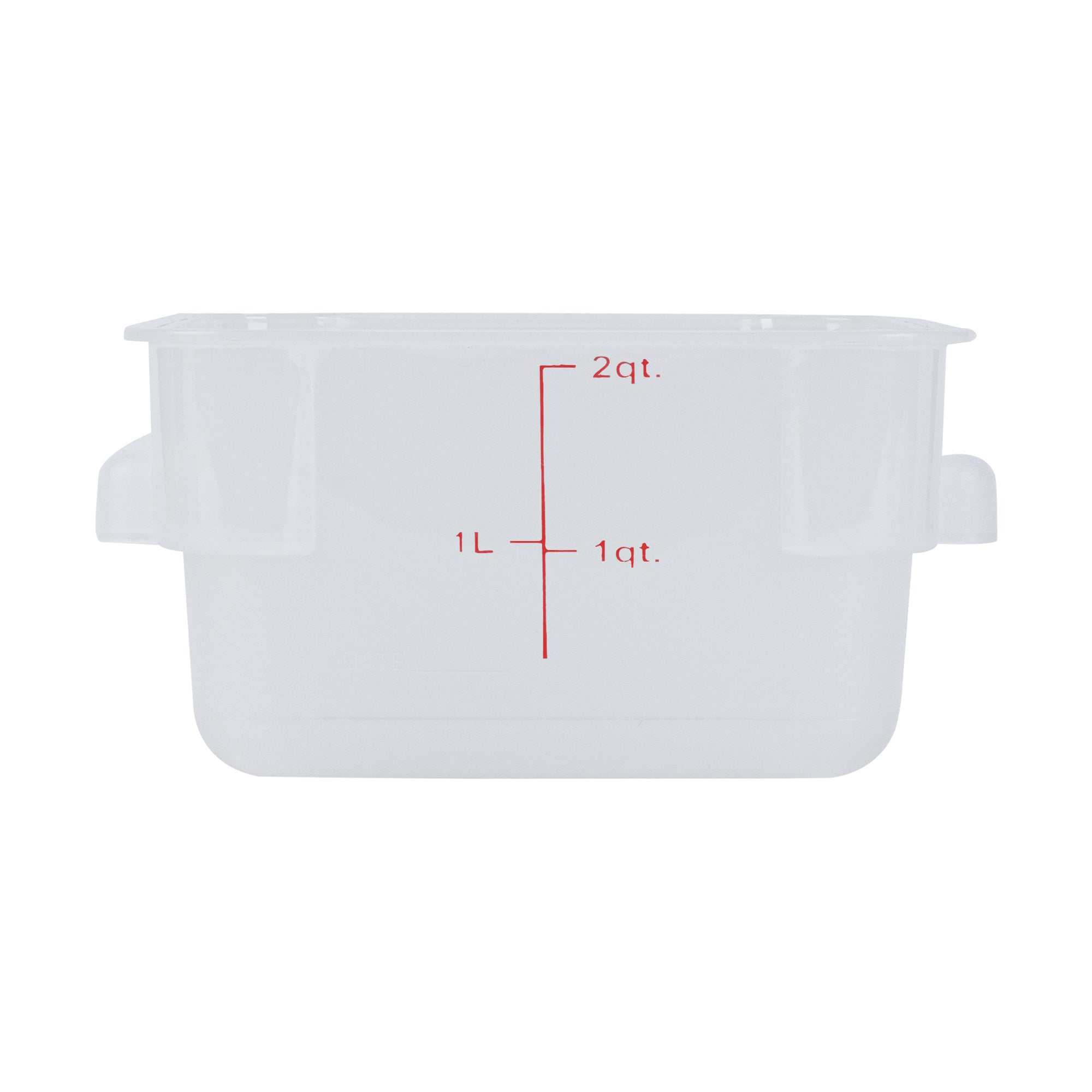 Met Lux 2 qt Square Translucent Plastic Food Storage Container - with Red Volume Markers - 7" x 7" x 4" - 10 count box