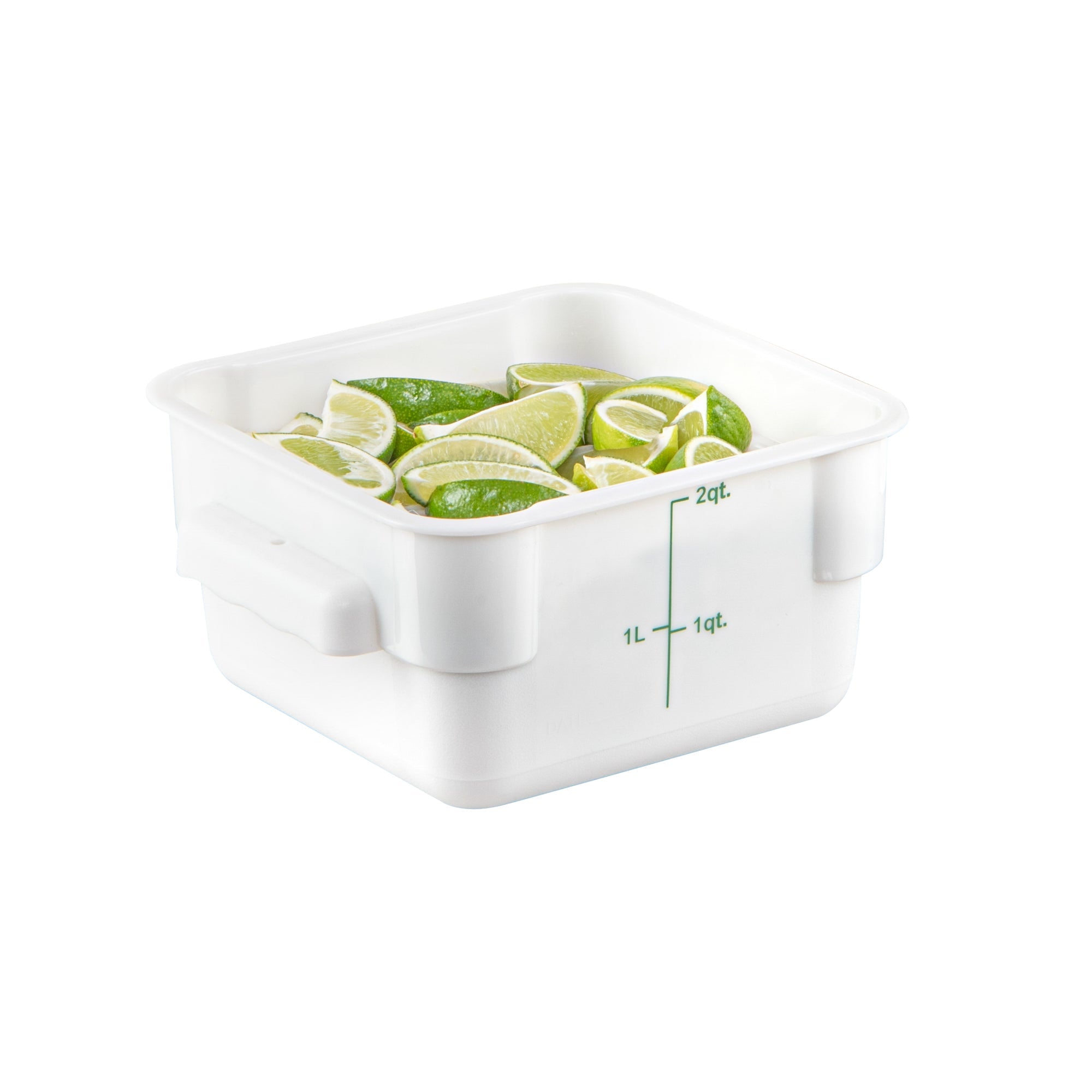 Met Lux 2 qt Square White Plastic Food Storage Container - with Green Volume Markers - 7" x 7" x 4" - 1 count box