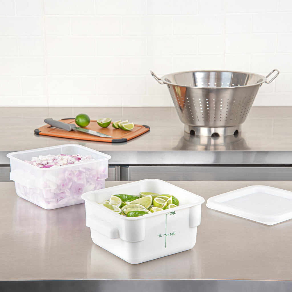 Met Lux 2 qt Square White Plastic Food Storage Container - with Green Volume Markers - 7" x 7" x 4" - 1 count box