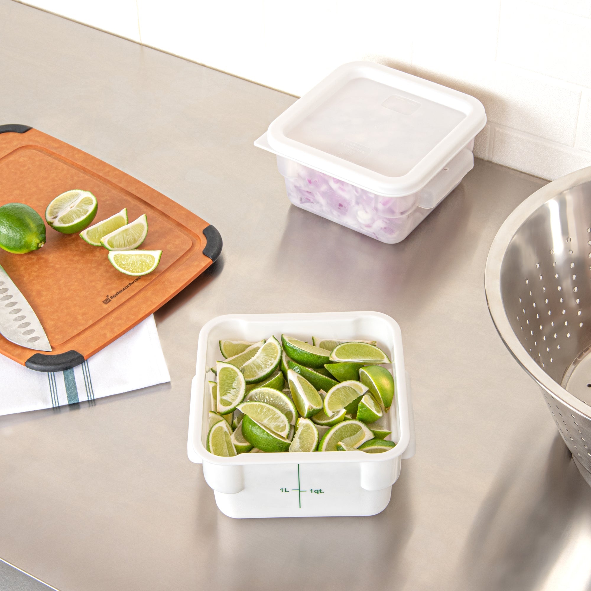 Met Lux 2 qt Square White Plastic Food Storage Container - with Green Volume Markers - 7" x 7" x 4" - 1 count box