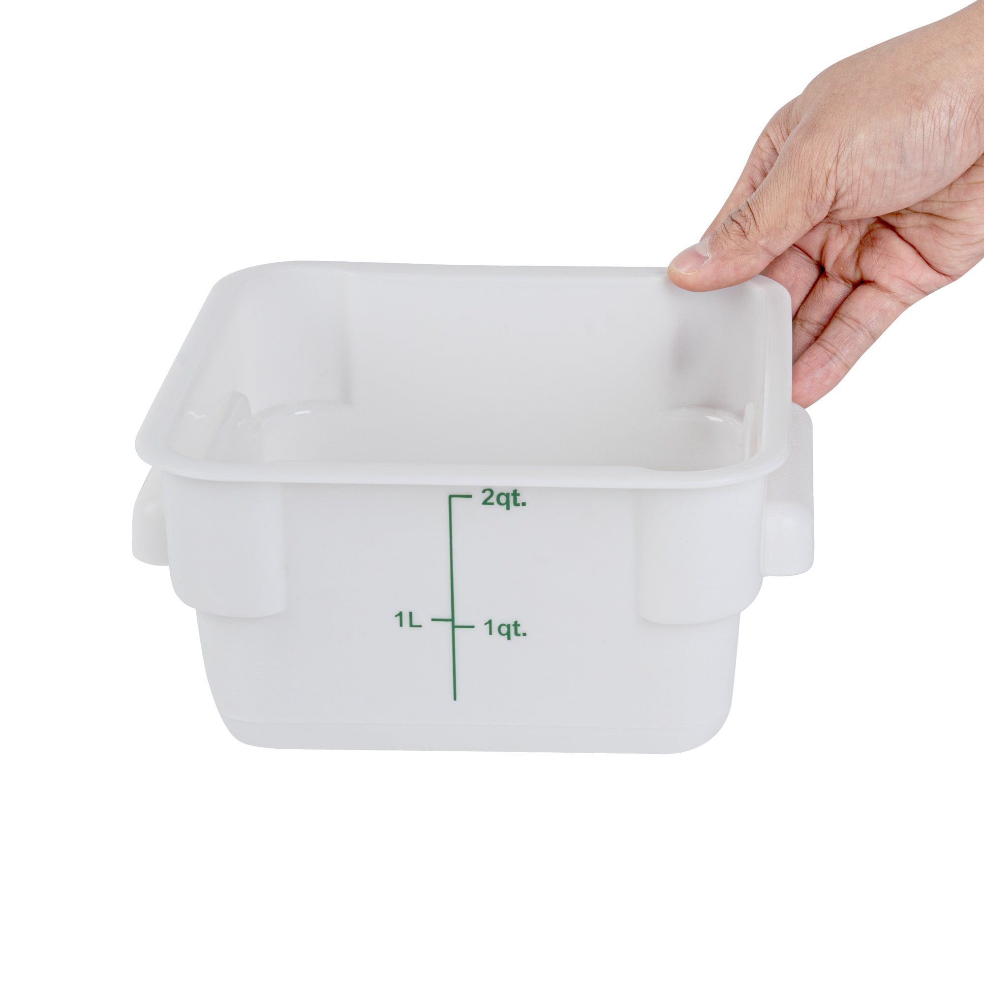 Met Lux 2 qt Square White Plastic Food Storage Container - with Green Volume Markers - 7" x 7" x 4" - 10 count box