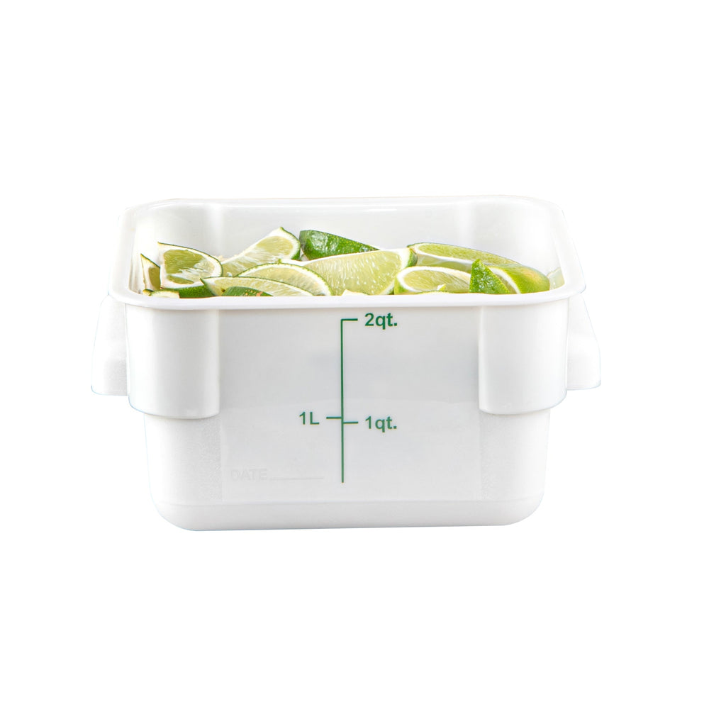 Met Lux 2 qt Square White Plastic Food Storage Container - with Green Volume Markers - 7" x 7" x 4" - 10 count box