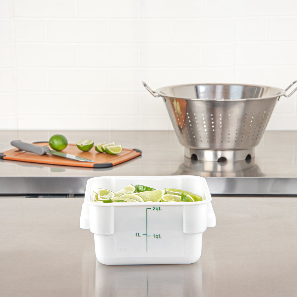 Met Lux 2 qt Square White Plastic Food Storage Container - with Green Volume Markers - 7" x 7" x 4" - 10 count box