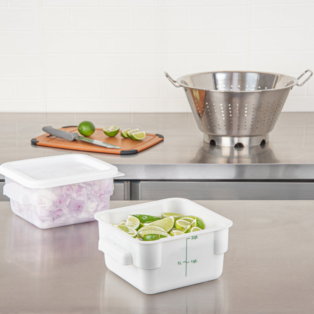 Met Lux 2 qt Square White Plastic Food Storage Container - with Green Volume Markers - 7" x 7" x 4" - 10 count box