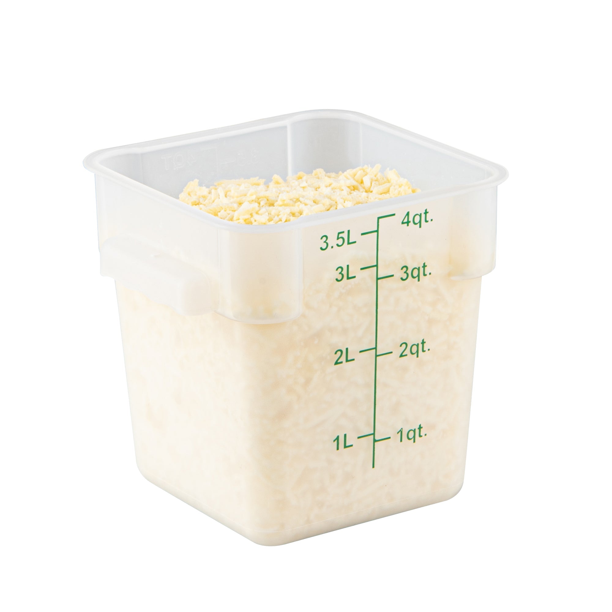 Met Lux 4 qt Square Translucent Plastic Food Storage Container - with Green Volume Markers - 7" x 7" x 7 1/2" - 1 count box