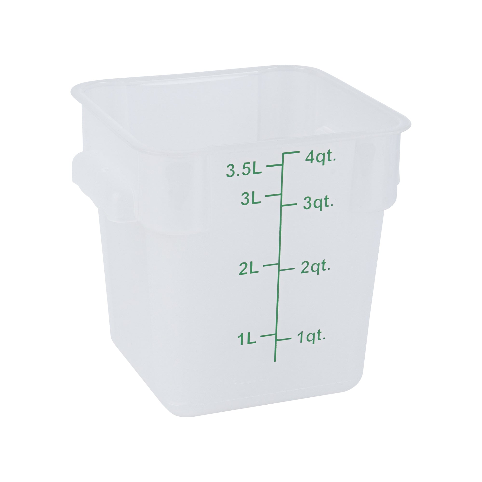 Met Lux 4 qt Square Translucent Plastic Food Storage Container - with Green Volume Markers - 7" x 7" x 7 1/2" - 1 count box