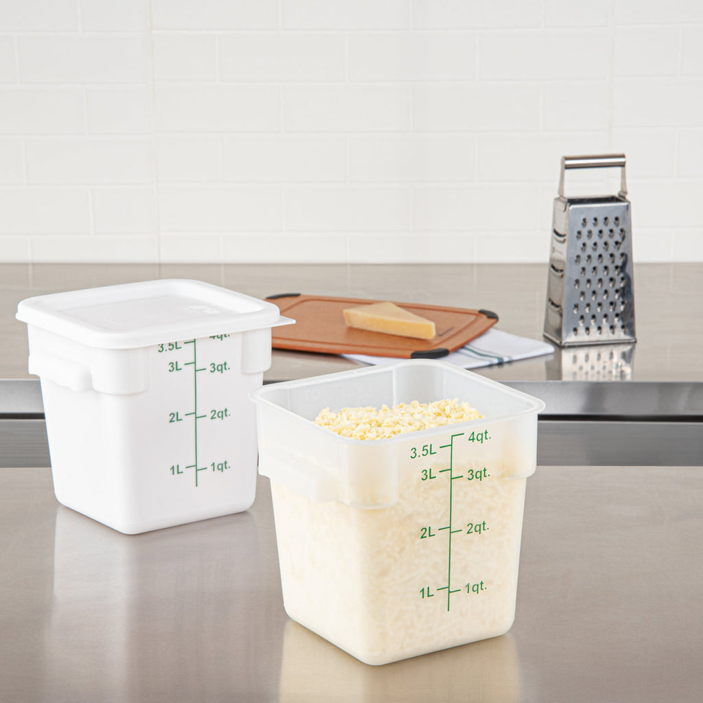 Met Lux 4 qt Square Translucent Plastic Food Storage Container - with Green Volume Markers - 7" x 7" x 7 1/2" - 1 count box