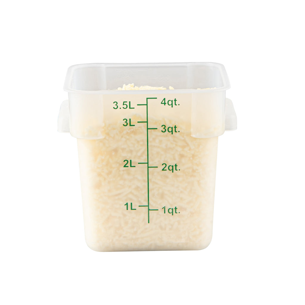 Met Lux 4 qt Square Translucent Plastic Food Storage Container - with Green Volume Markers - 7" x 7" x 7 1/2" - 1 count box