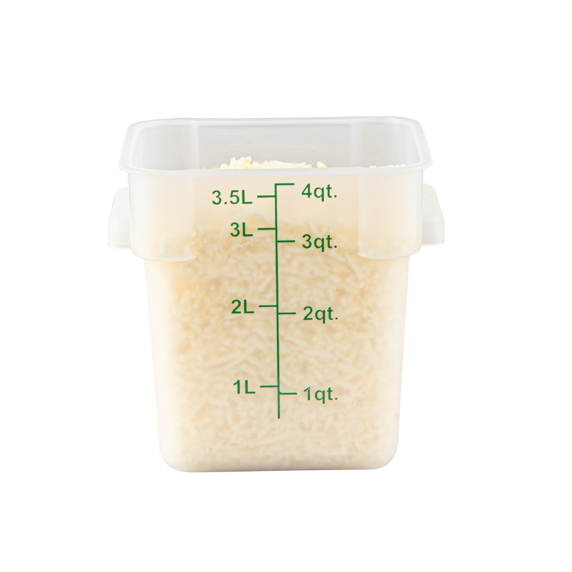 Met Lux 4 qt Square Translucent Plastic Food Storage Container - with Green Volume Markers - 7" x 7" x 7 1/2" - 1 count box