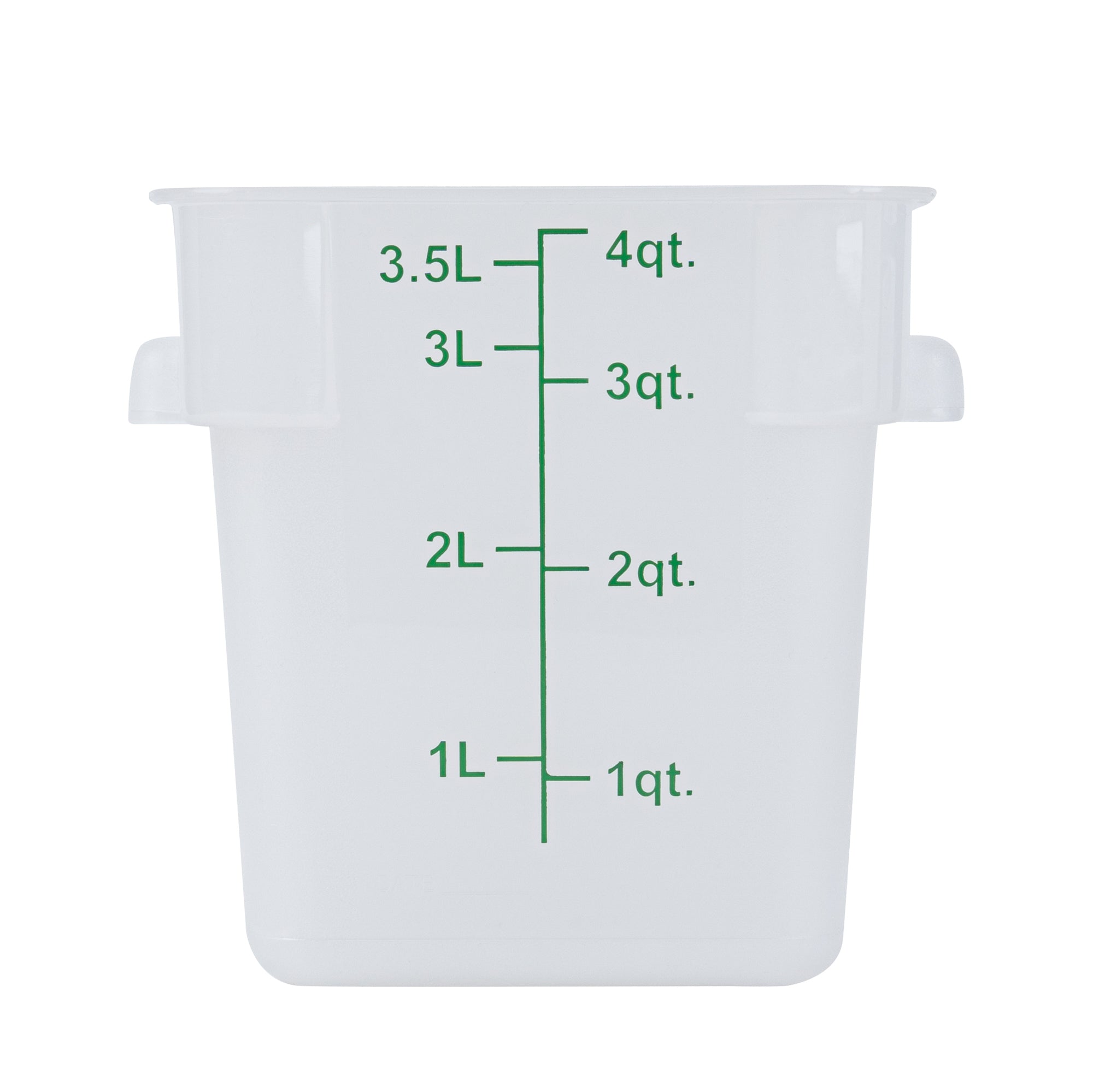 Met Lux 4 qt Square Translucent Plastic Food Storage Container - with Green Volume Markers - 7" x 7" x 7 1/2" - 1 count box