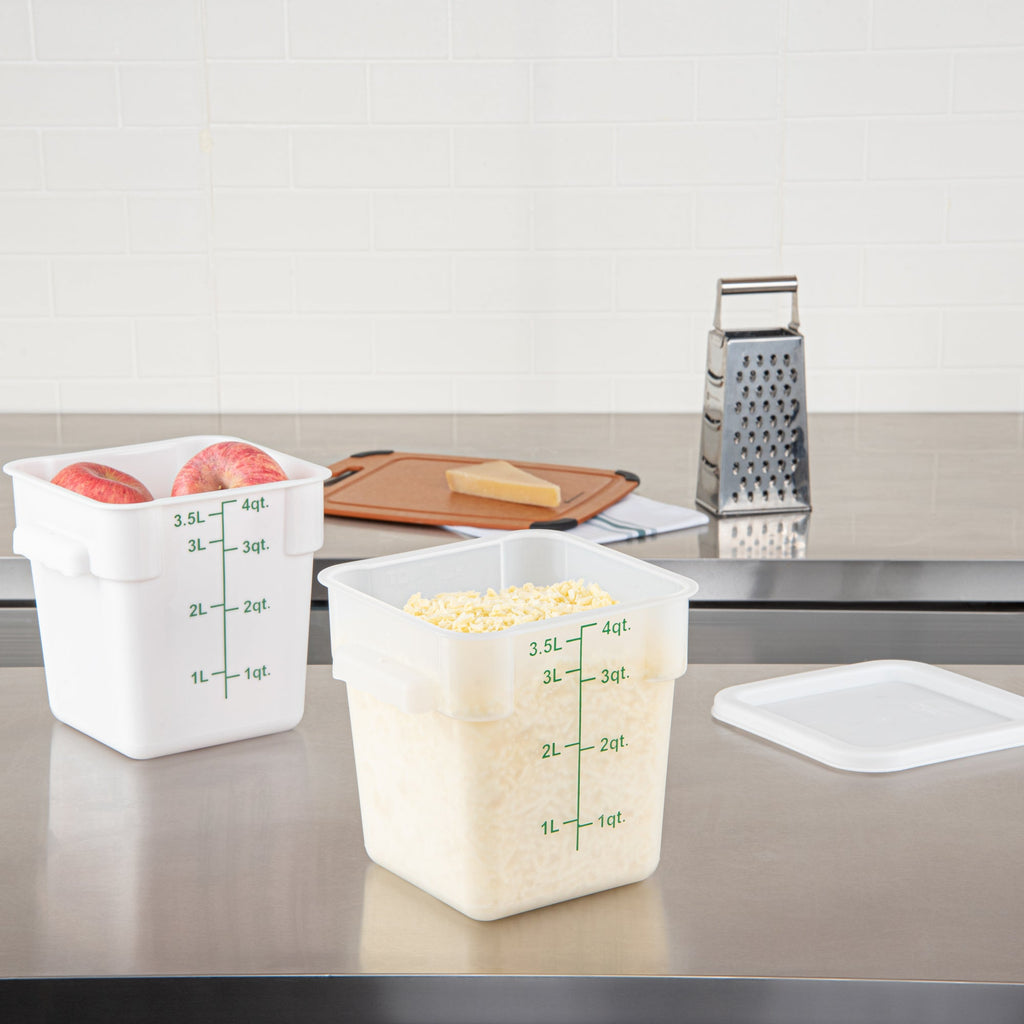 Met Lux 4 qt Square Translucent Plastic Food Storage Container - with Green Volume Markers - 7" x 7" x 7 1/2" - 1 count box
